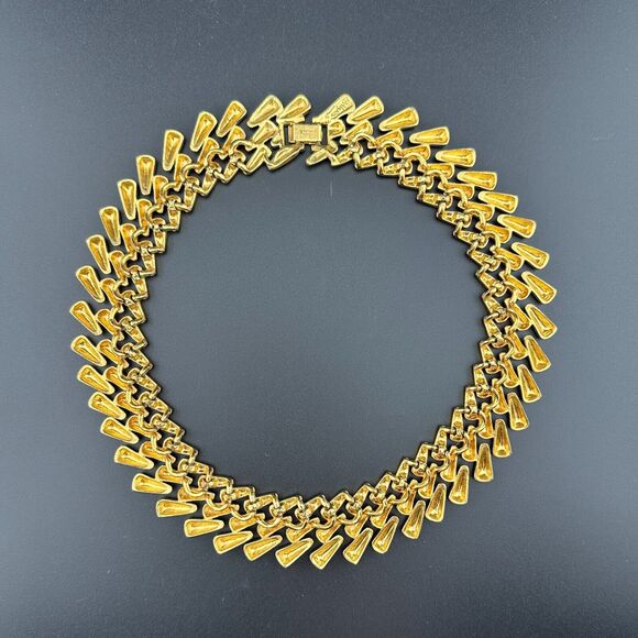 Napier Gold Plated Diagonal Link Triple Line Necklace Heavy Chunky Vintage 1980 - Picture 6 of 9